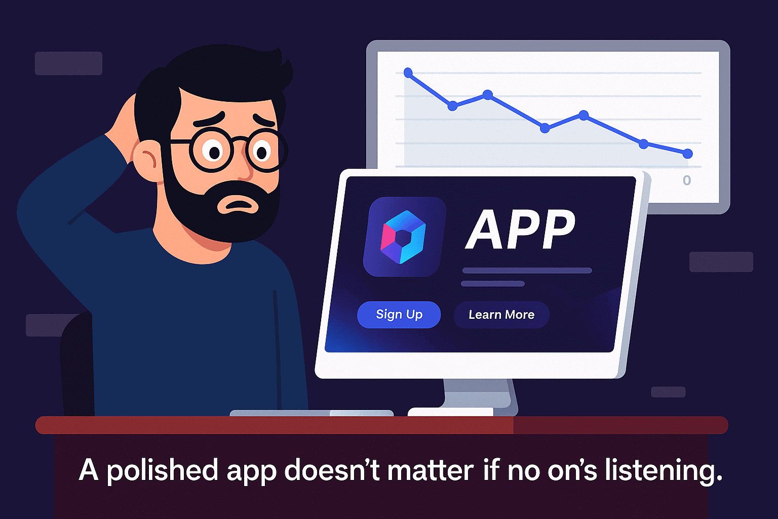 Founder looks at stunning app design with no user engagement