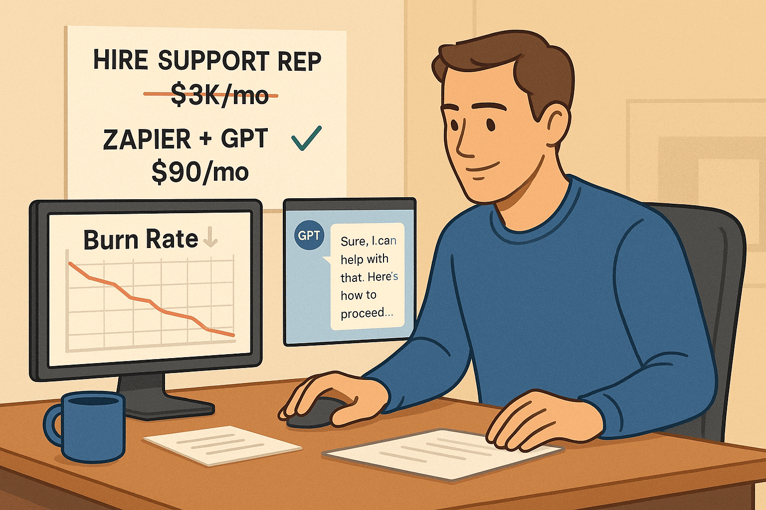 Startup founder lowers burn rate with GPT automation instead of hiring support staff