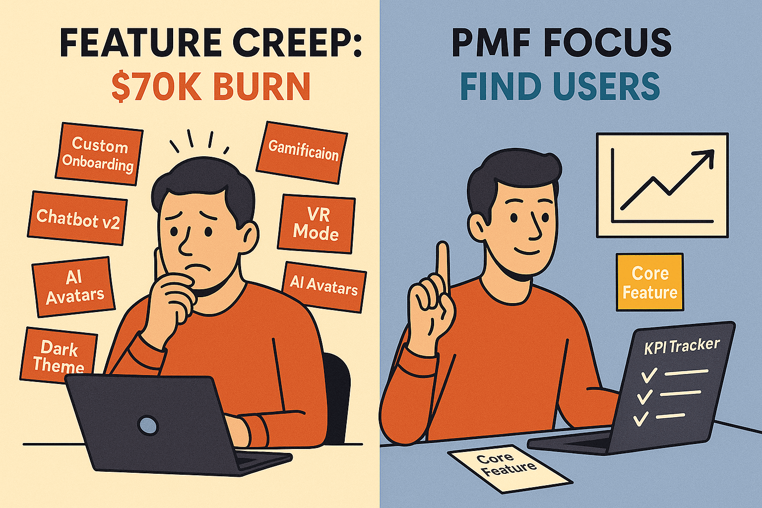 Startup founder overwhelmed by bloated backlog vs focused on PMF-critical features