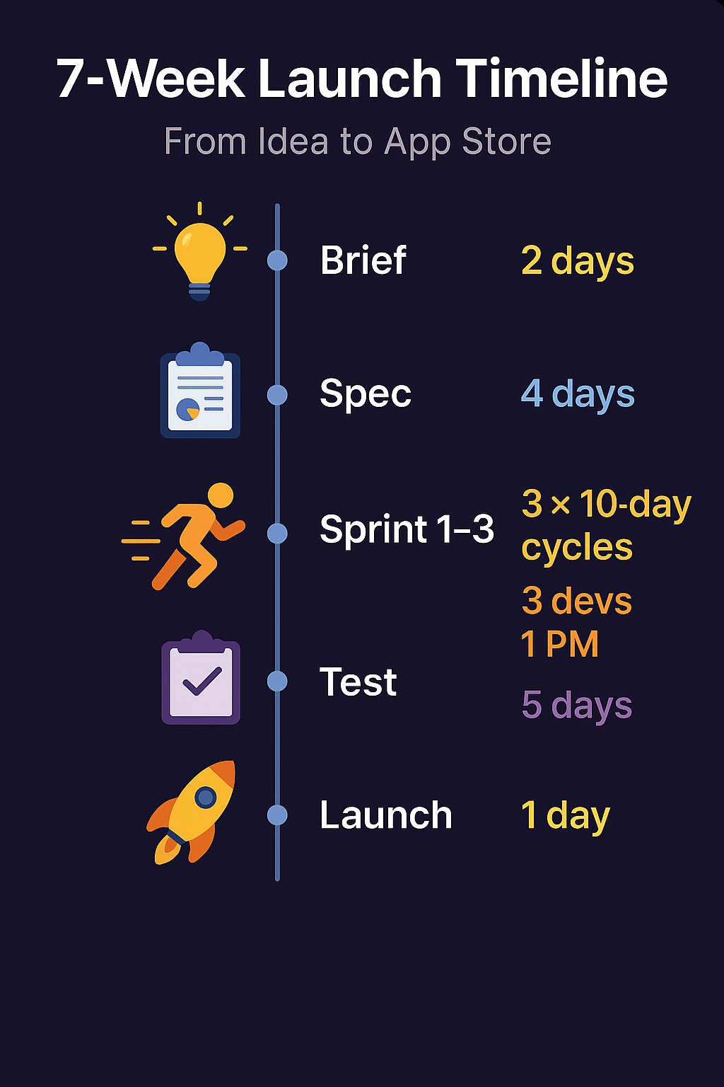7-week Flutter MVP launch timeline from spec to store