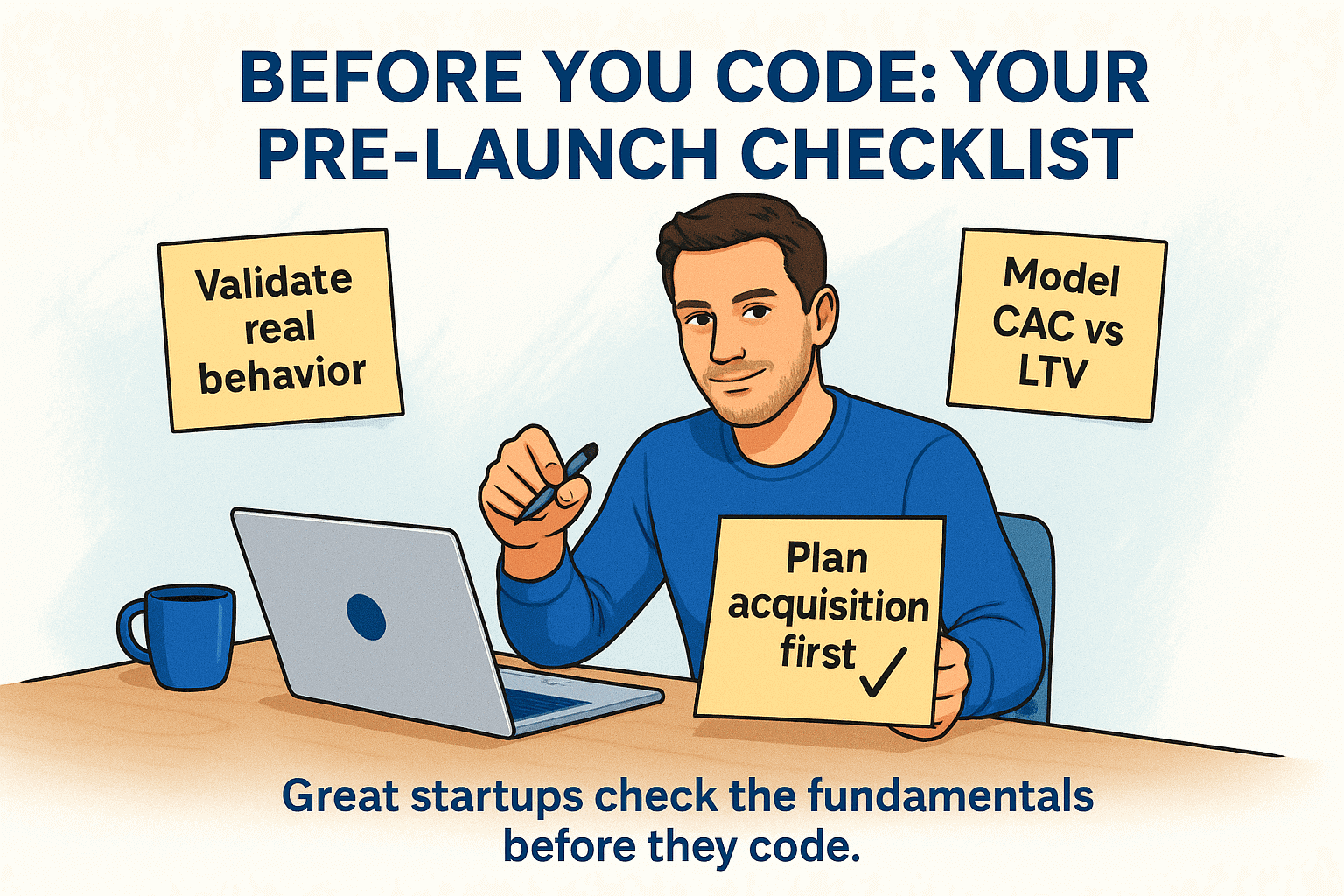 Startup founder marking checklist before coding MVP