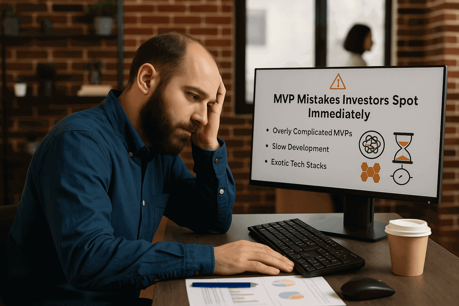 Startup founder realizing MVP mistakes that lead to higher software development costs in 2025