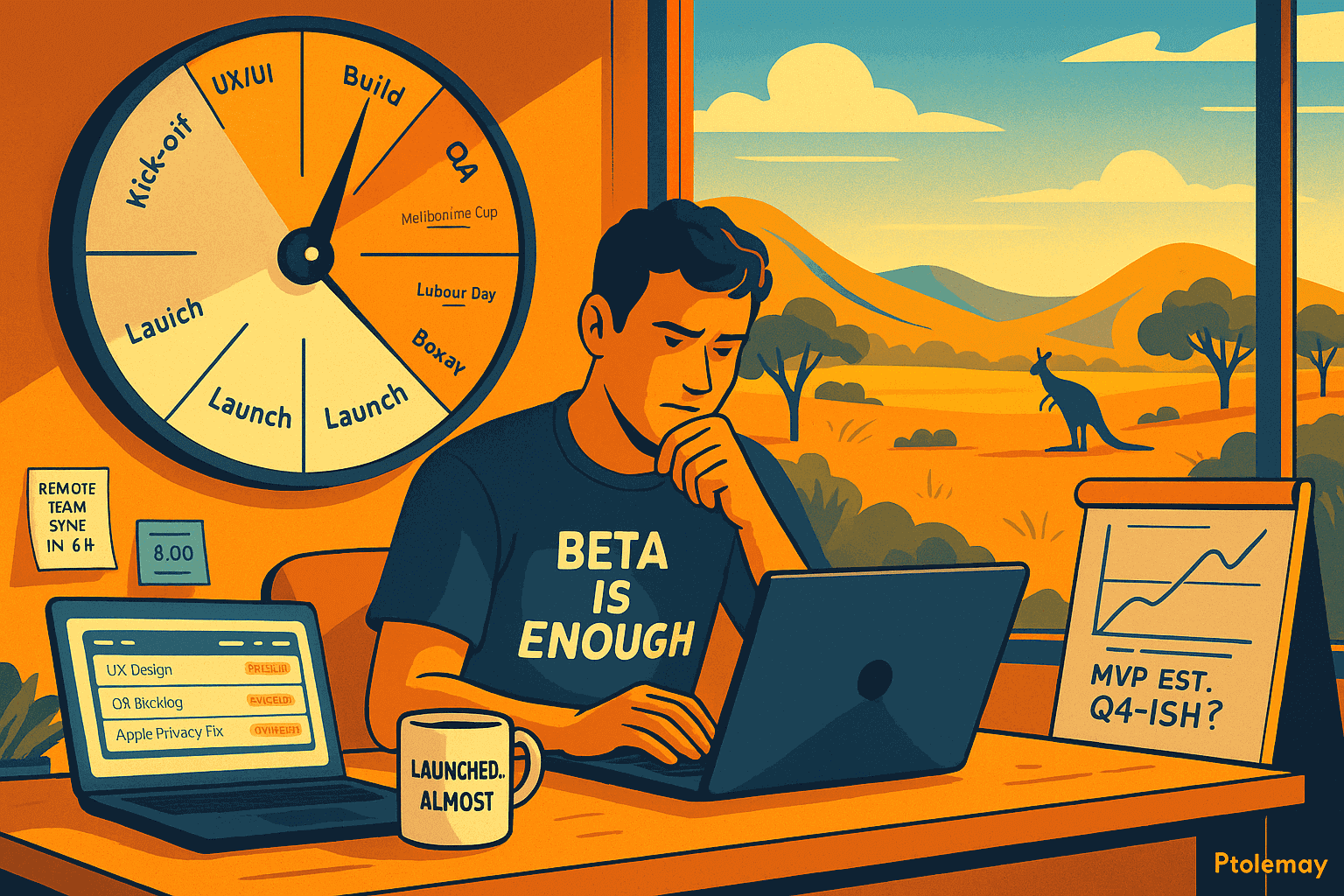 Australian app developer tracking project timeline with delays across build and QA stages