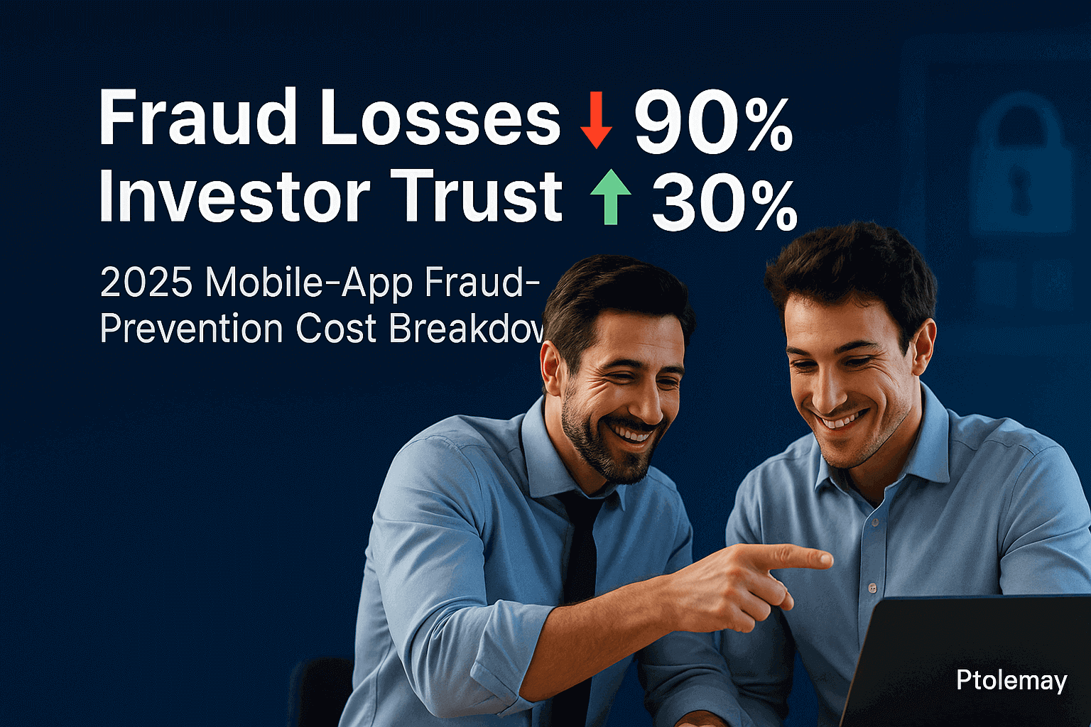 Mobile app fraud prevention cost 2025 banner – fraud losses down 90 percent, investor trust up 30 percent – Ptolemay