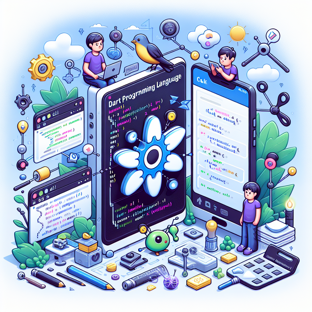 Dart programming language logo with Flutter interface design elements