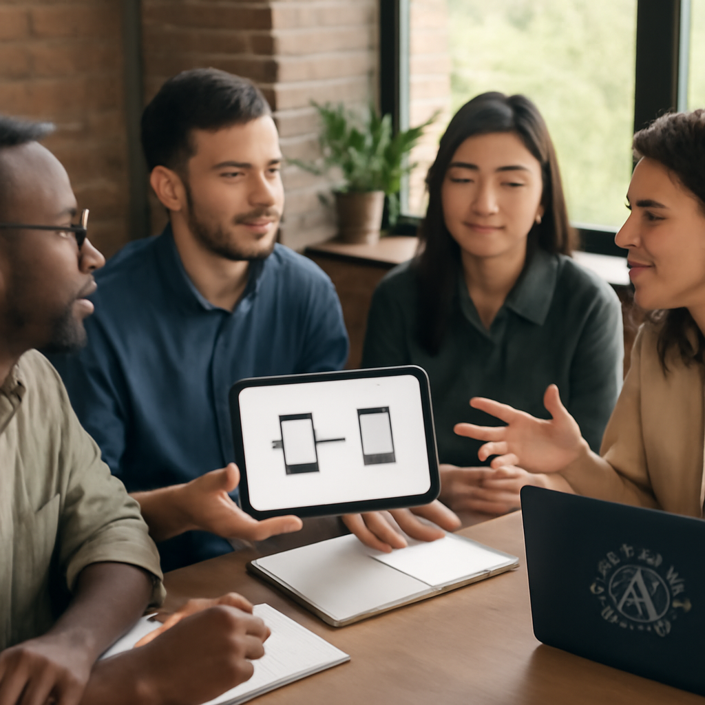 business team discussing cross-platform app benefits