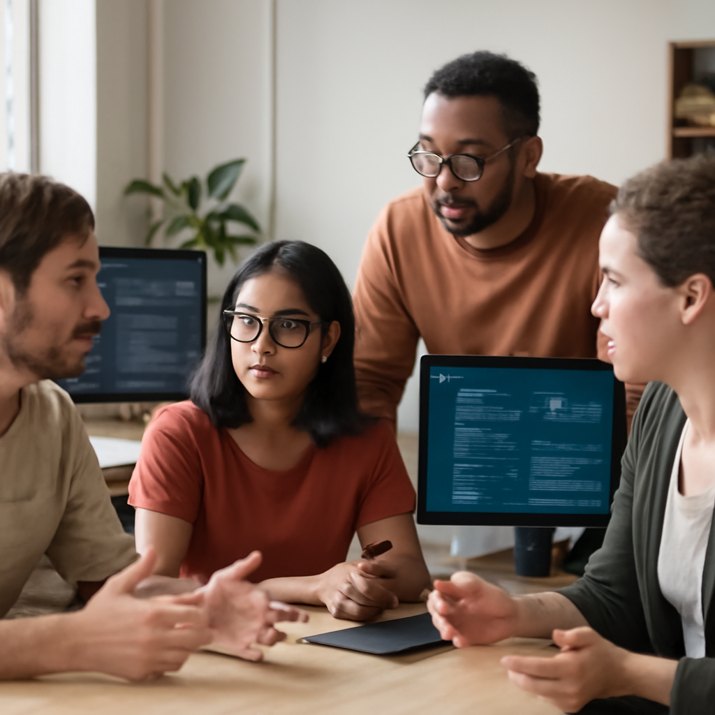 developers discussing AI and machine learning trends in app development