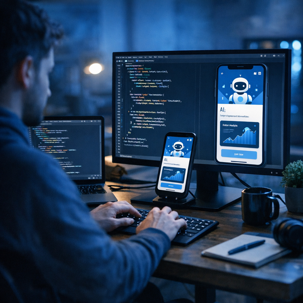 Flutter app development interface showing code and design preview