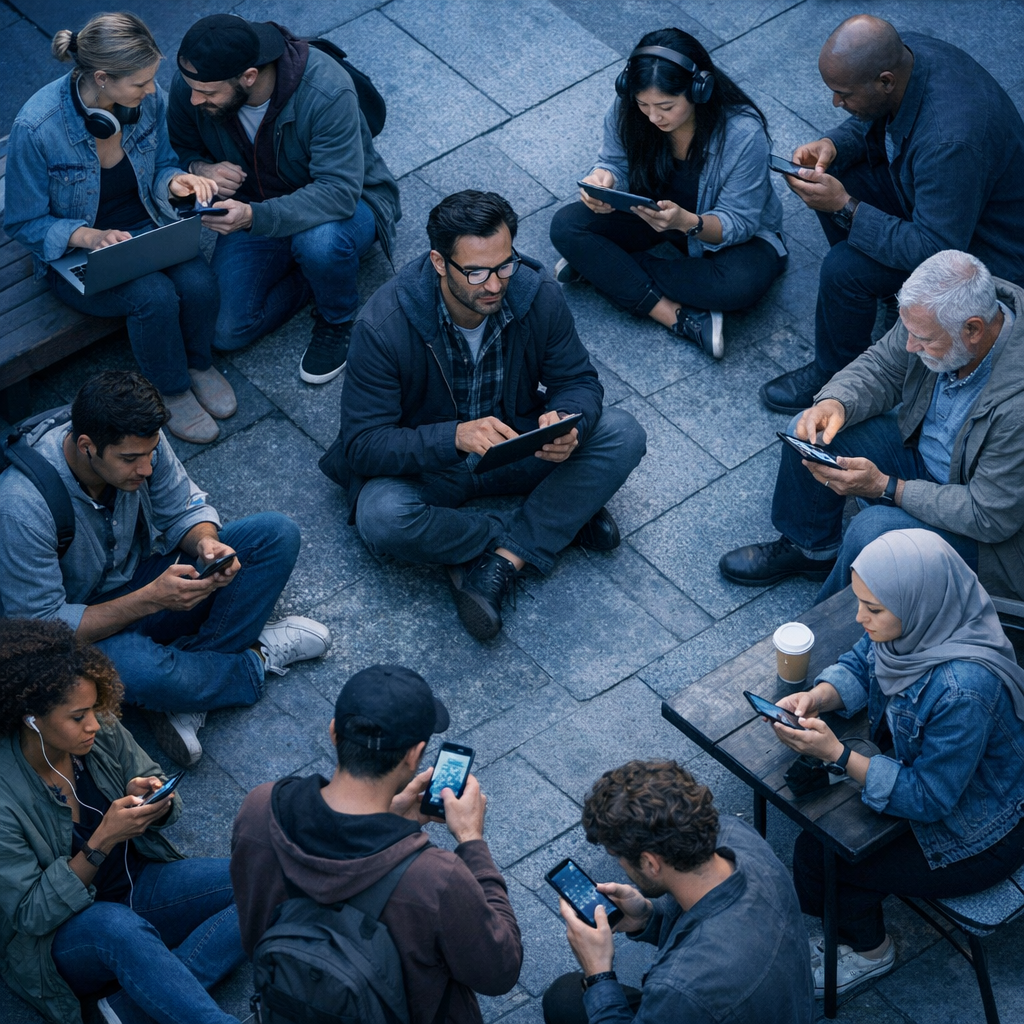 diverse group of people using mobile apps in various settings