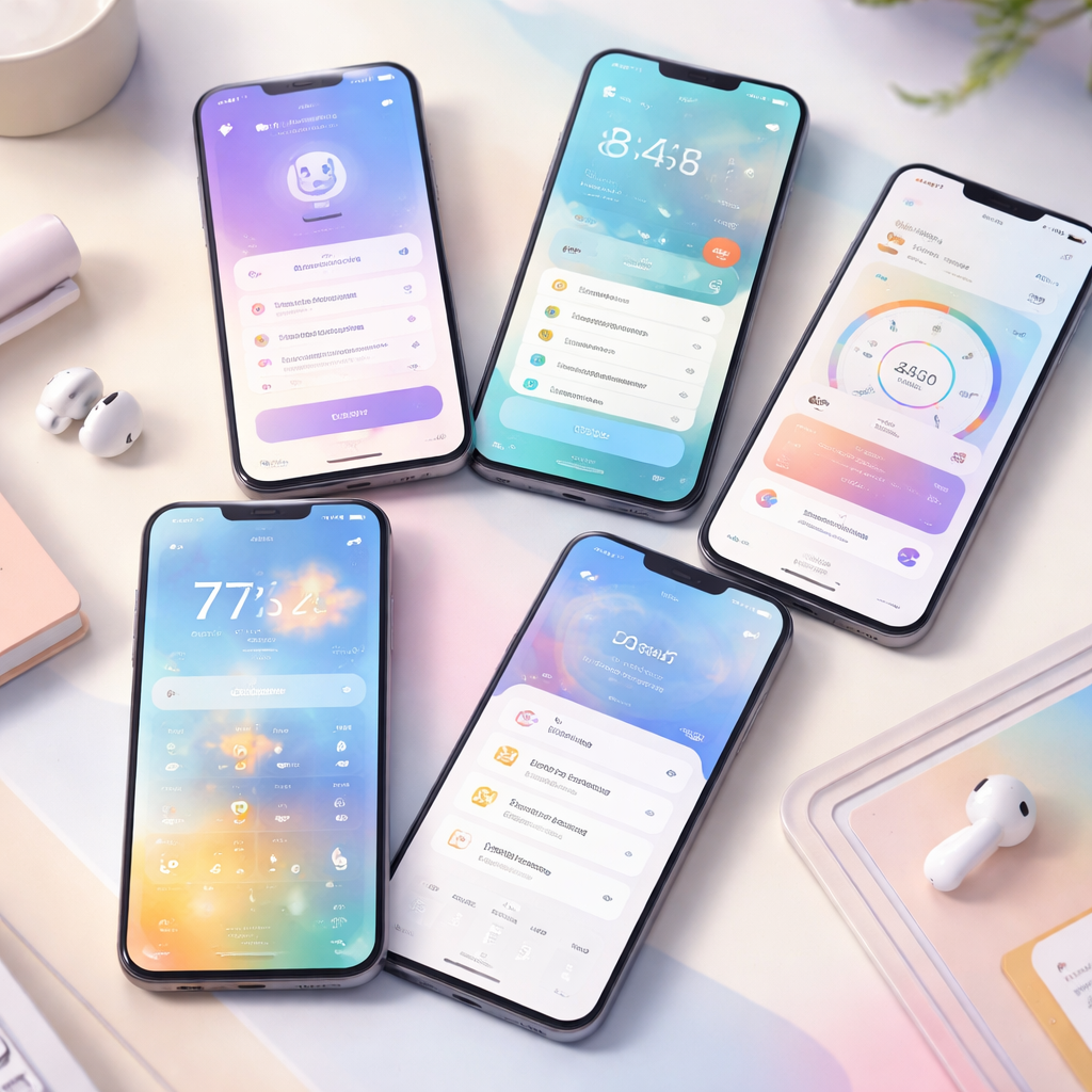 gradient showcase of iOS app interface designs