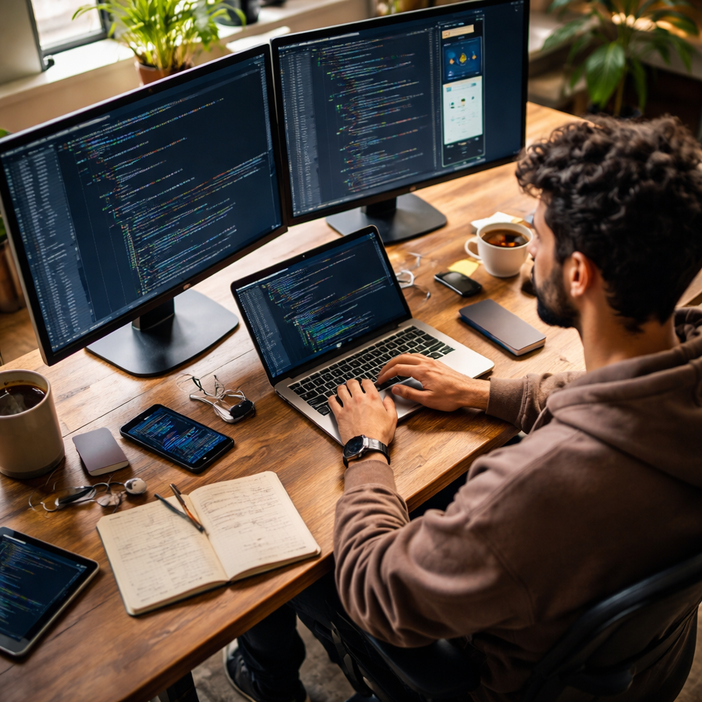 developer analyzing code for native mobile app updates
