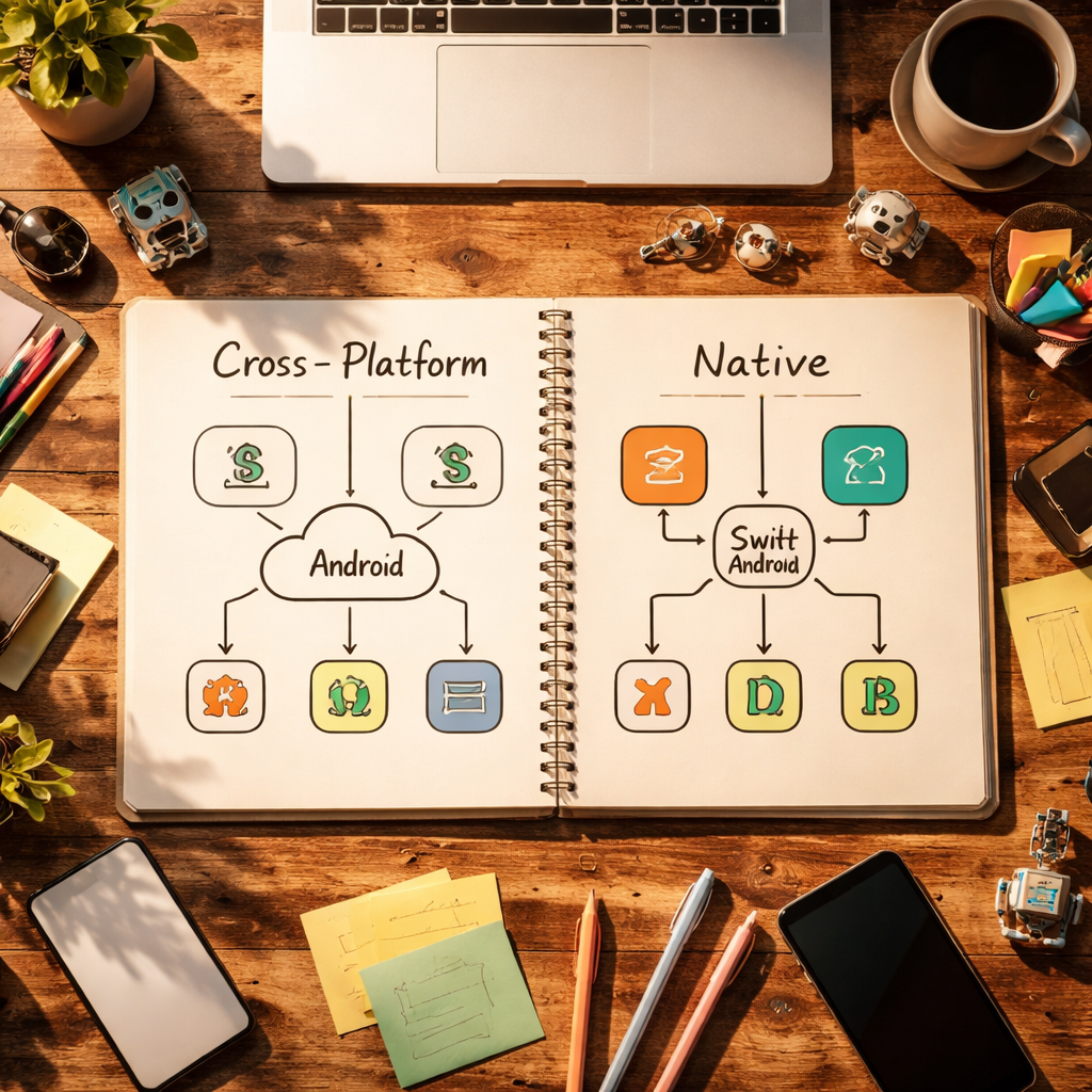 diagram comparing cross-platform and native app development