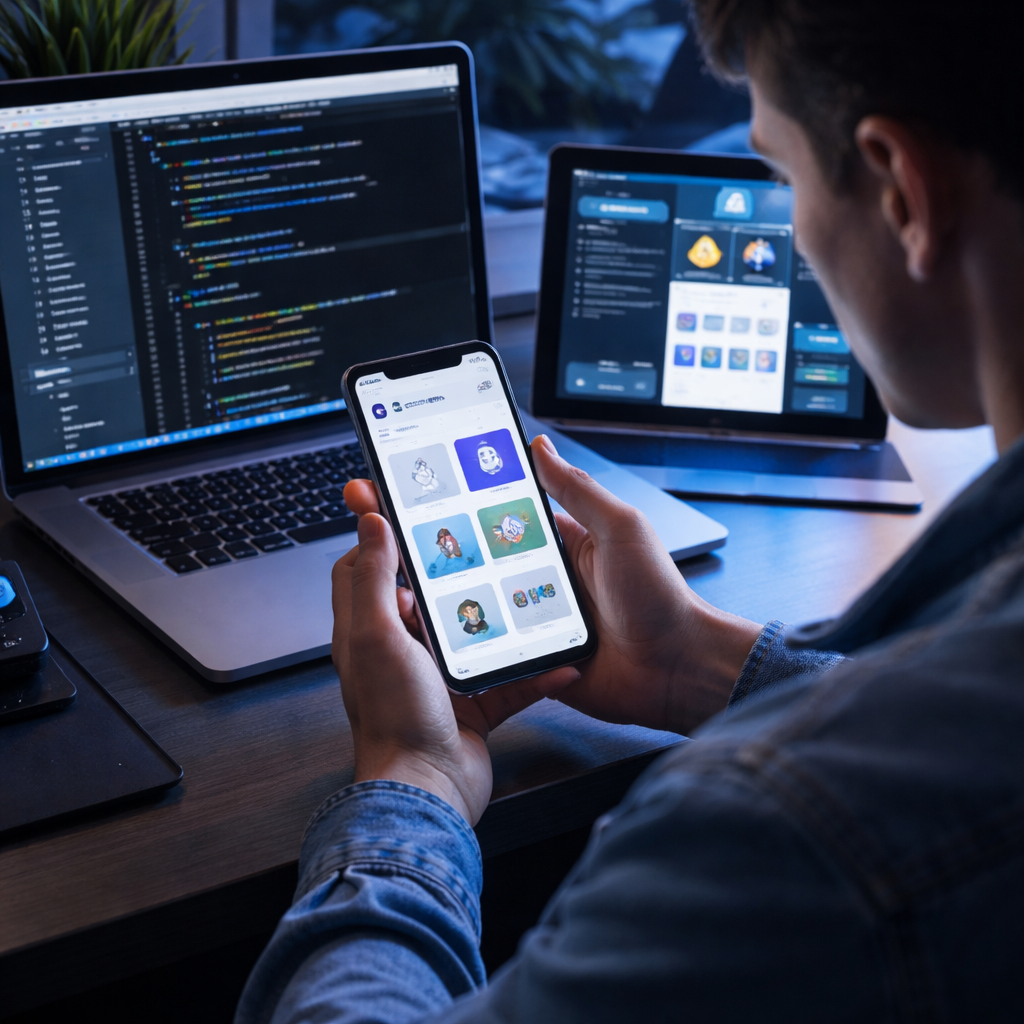 Flutter interface showcasing mobile app features
