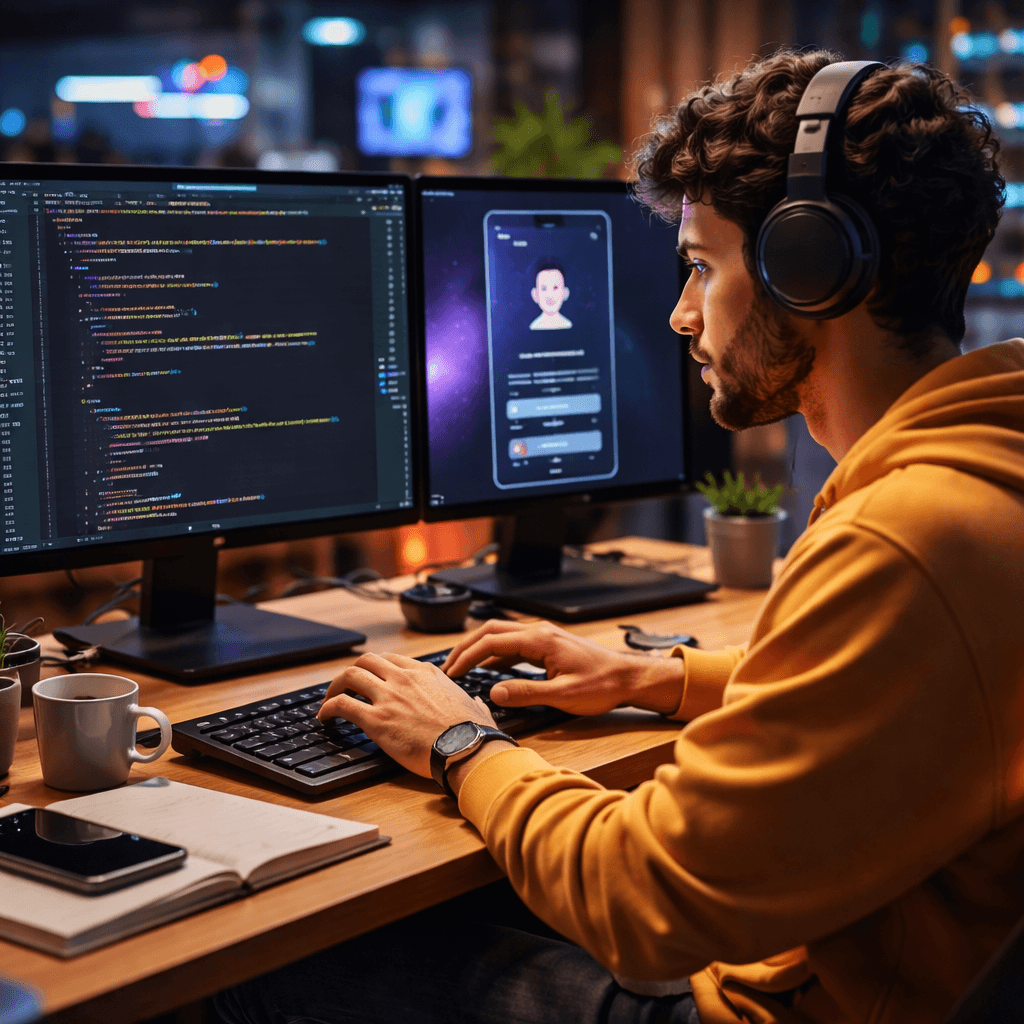 developer coding with React Native interface