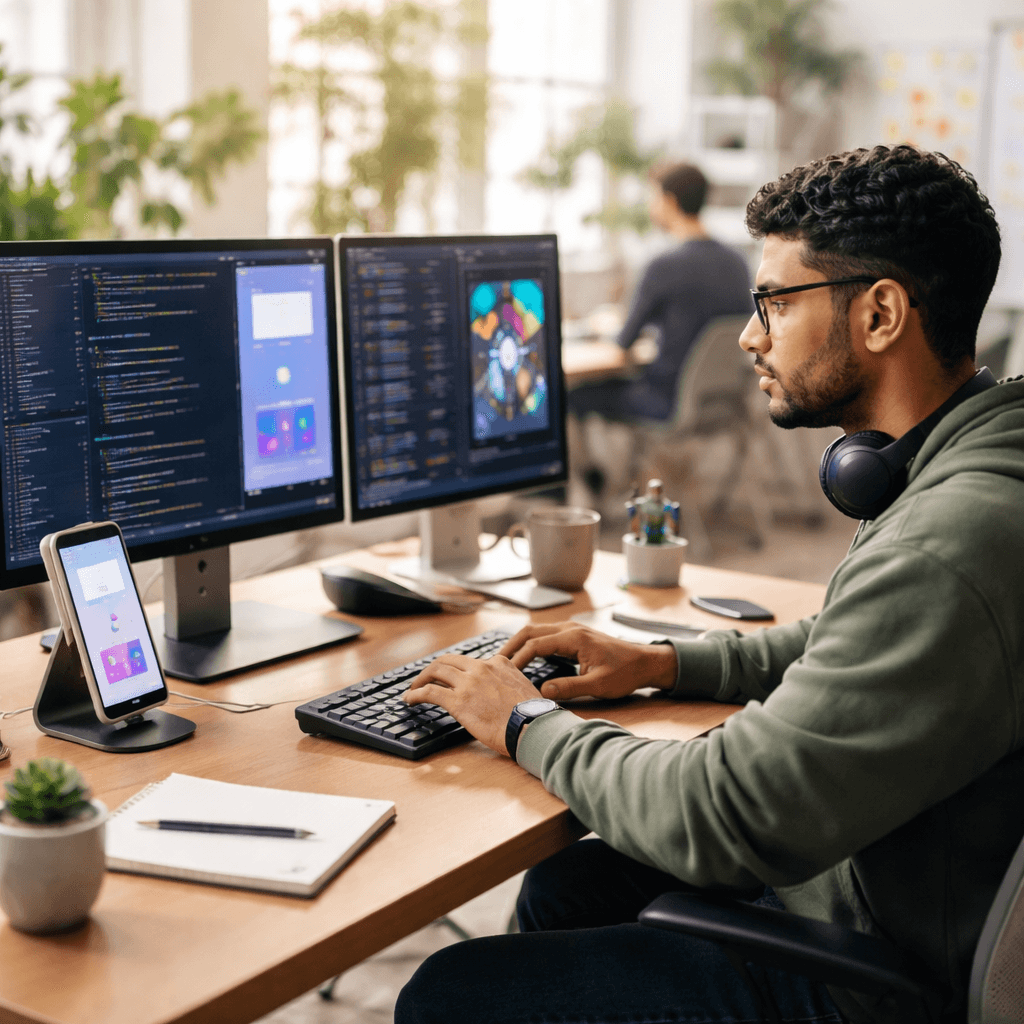 developer using modern app development tools for mobile applications